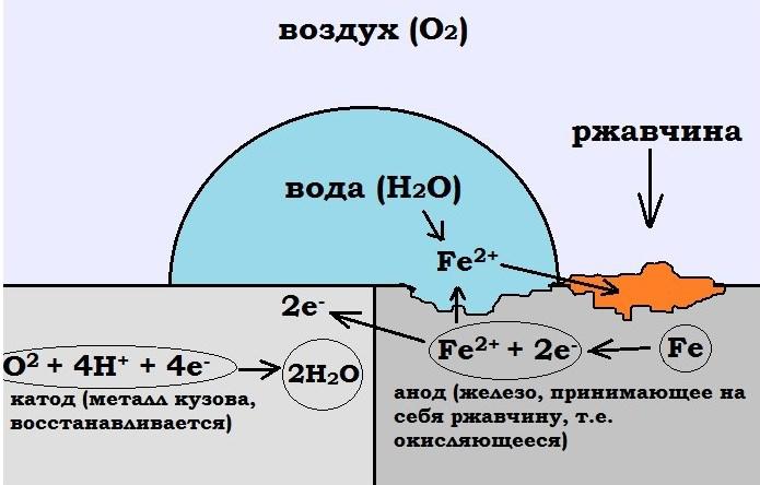 Окисление анода и восстановление катода при электрохимической защите кузова Окисление анода и восстановление катода при электрохимической защите кузова